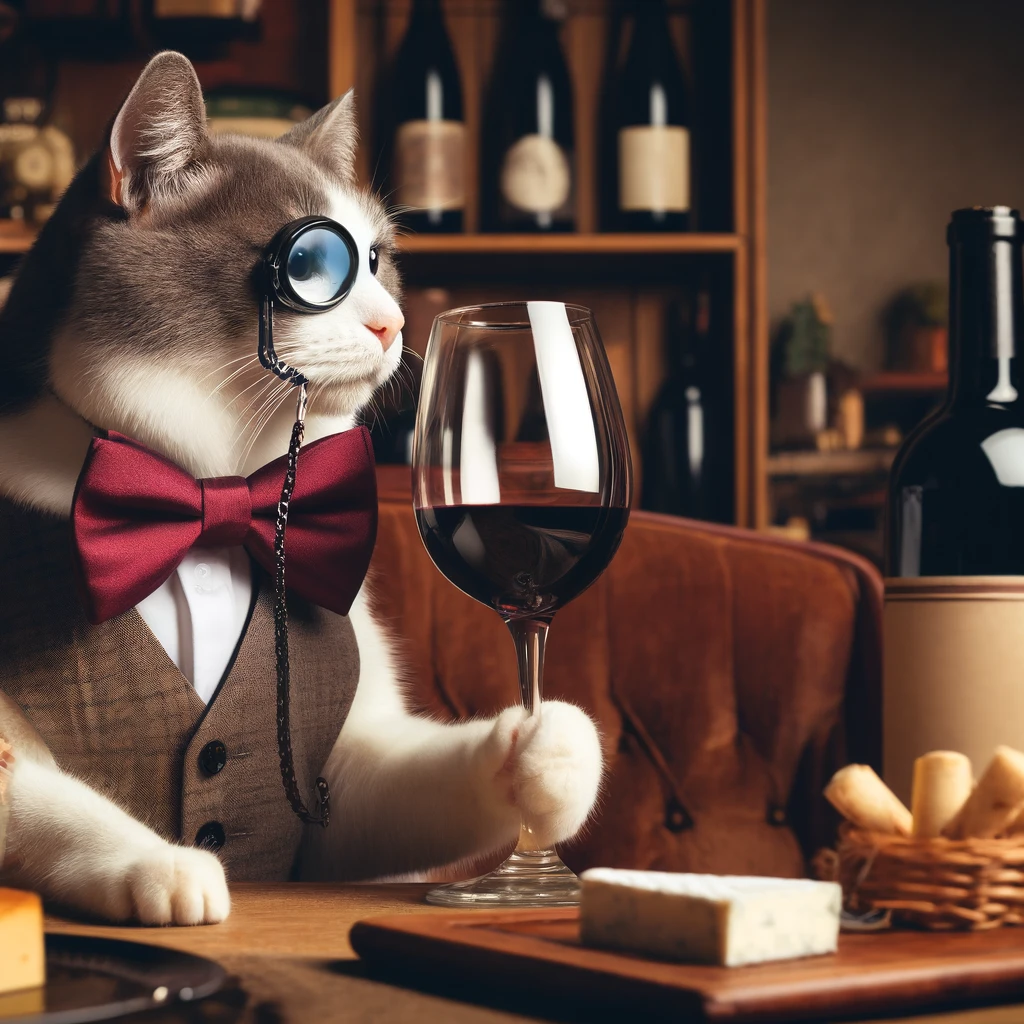 cat connoisseur tastin wine